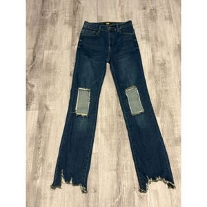 L & B Blue Denim Distressed Ripped Midrise Jeans Women's Size 4 Dark Wash